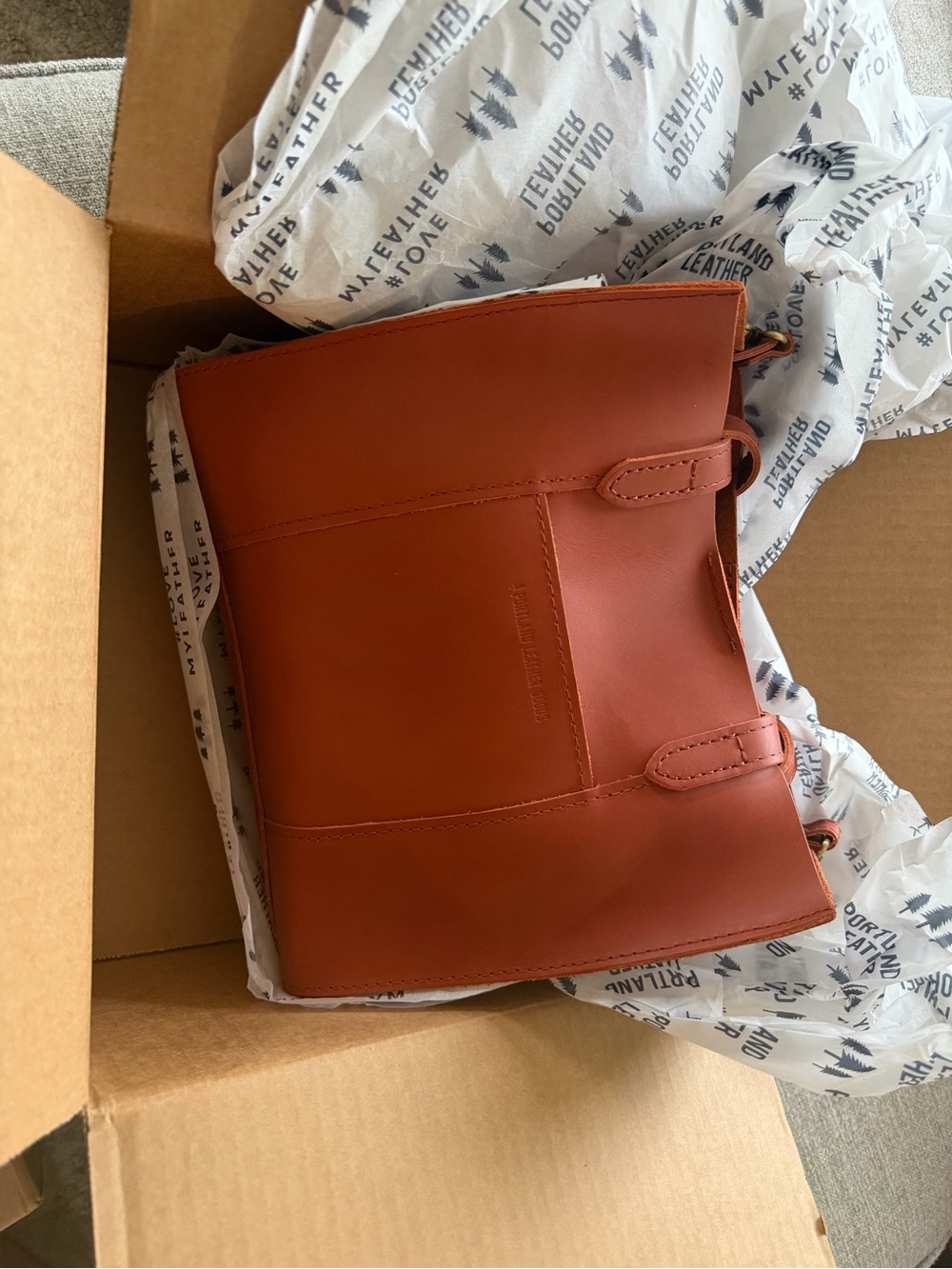 Portland Leather Lola Crossbody Tote Bag in Clownfish Orange/Brown